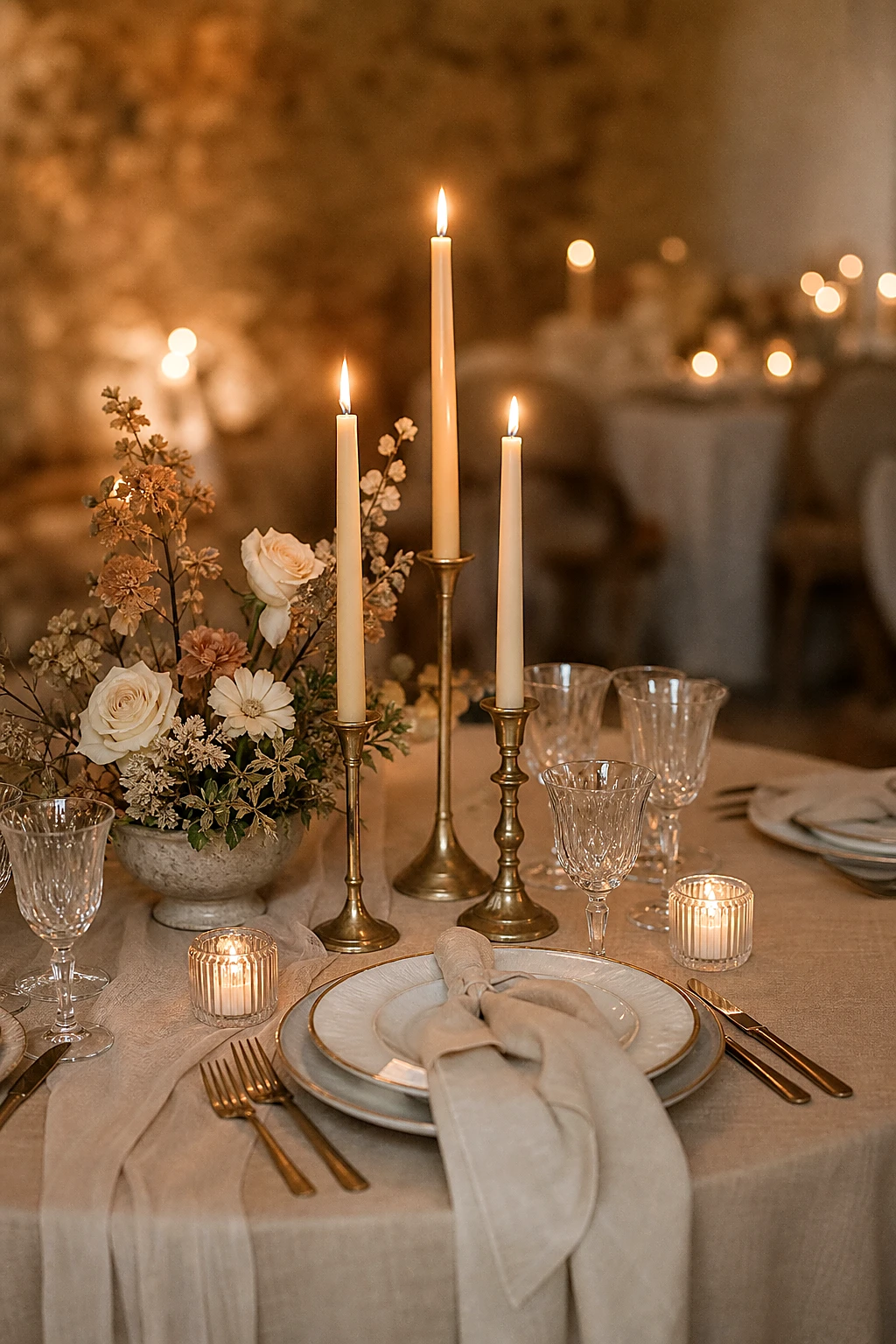 Candle-lit wedding reception details